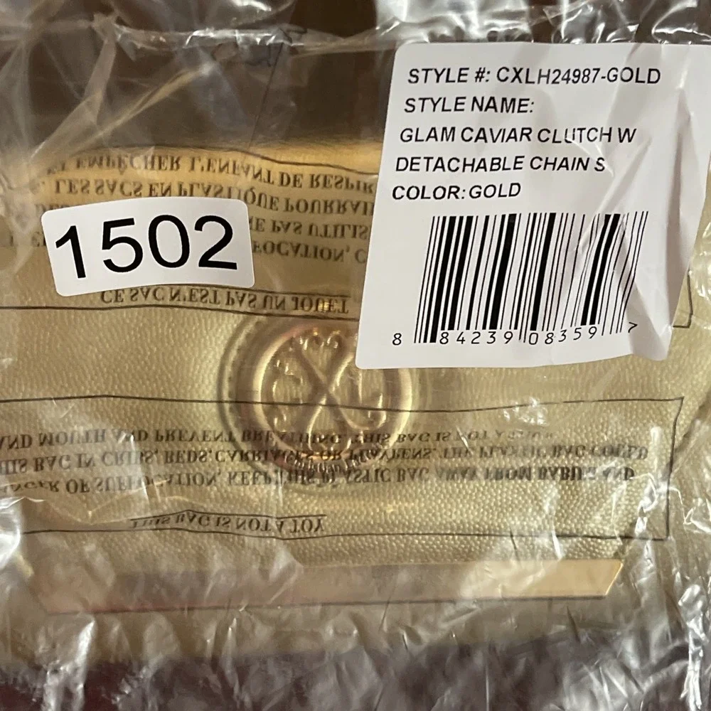 NWT CXL By‎ Christian Lacroix Glam Gold Caviar Clutch W/ Crossbody Chain  $78